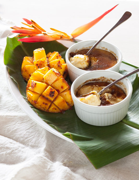 Lemongrass Brulee with Spicy Grilled Mangoes